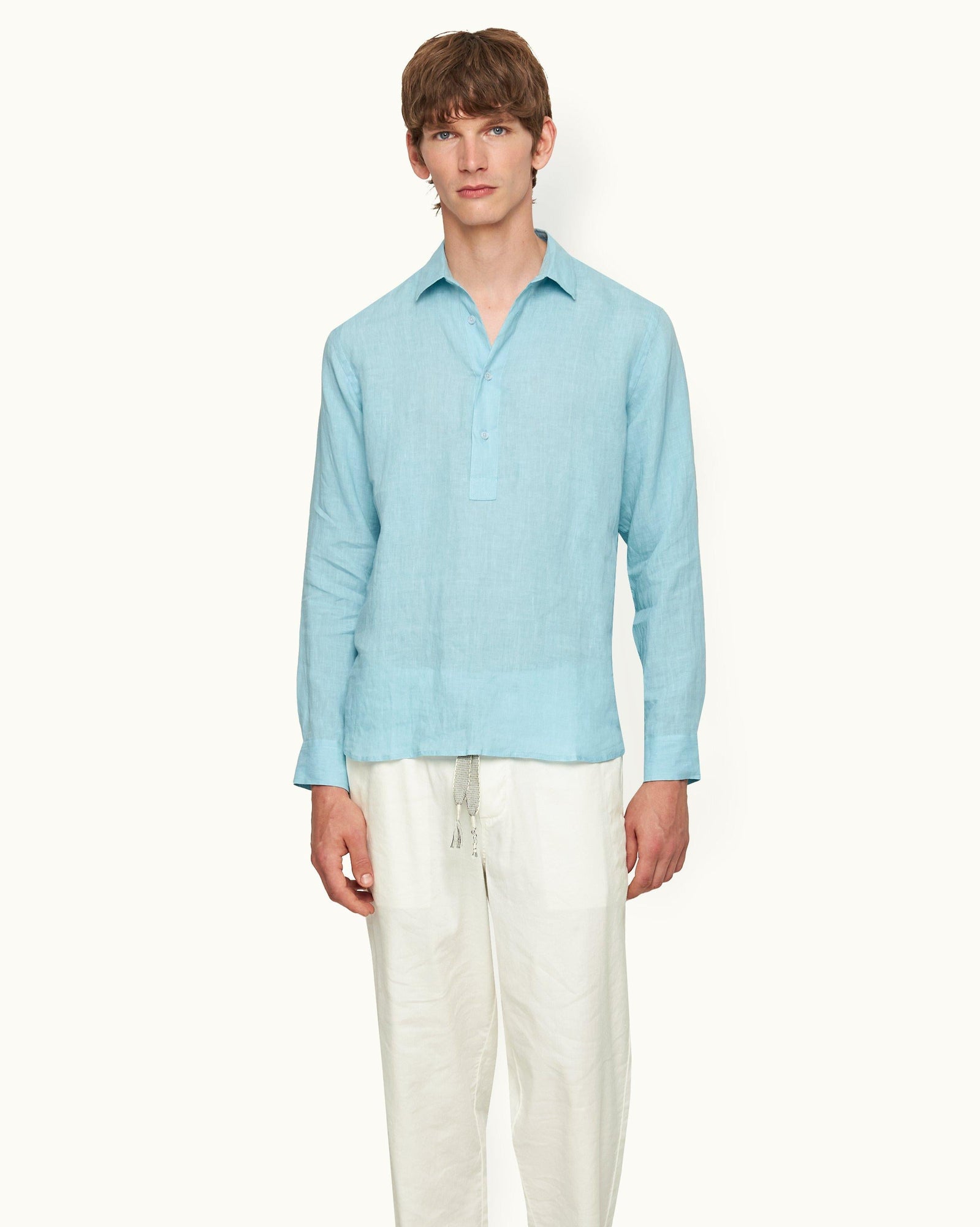 Summer Air Relaxed Fit Half Placket Laundered Linen Shirt | Summer Air