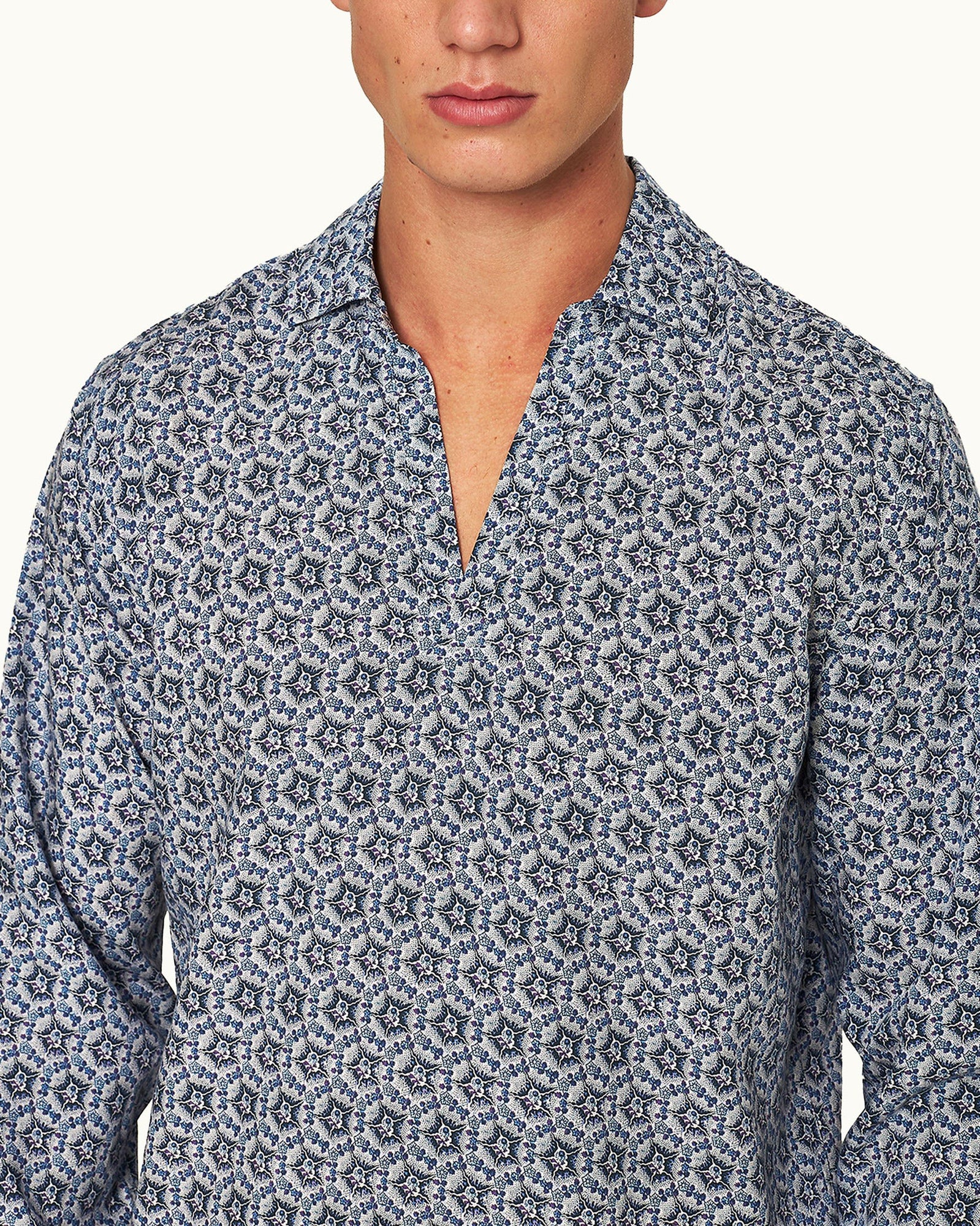 Ridley Azul Blue Roseate Print Relaxed Fit Overhead Shirt | Azul Blue