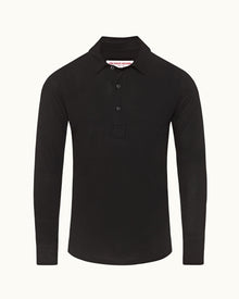 Sebastian Cashmere Black Tailored Fit Long-Sleeve Cashmere Polo Shirt | Black