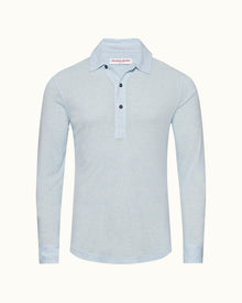 Clear Sky Tailored Fit Long-Sleeve Cashmere Polo Shirt | Light Blue