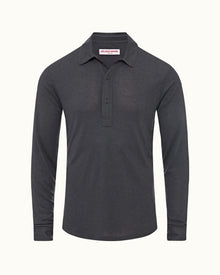 Piranha Grey Tailored Fit Long-Sleeve Cashmere Polo Shirt | Piranha Grey