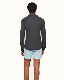 Piranha Grey Tailored Fit Long-Sleeve Cashmere Polo Shirt | Piranha Grey