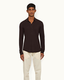 Sebastian Cashmere Truffle Tailored Fit Long-Sleeve Cashmere Polo Shirt | Truffle