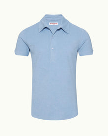 Sebastian  Towelling Tailored Fit Organic Cotton Towelling Polo Shirt In Cashew Colour | Blue Ash