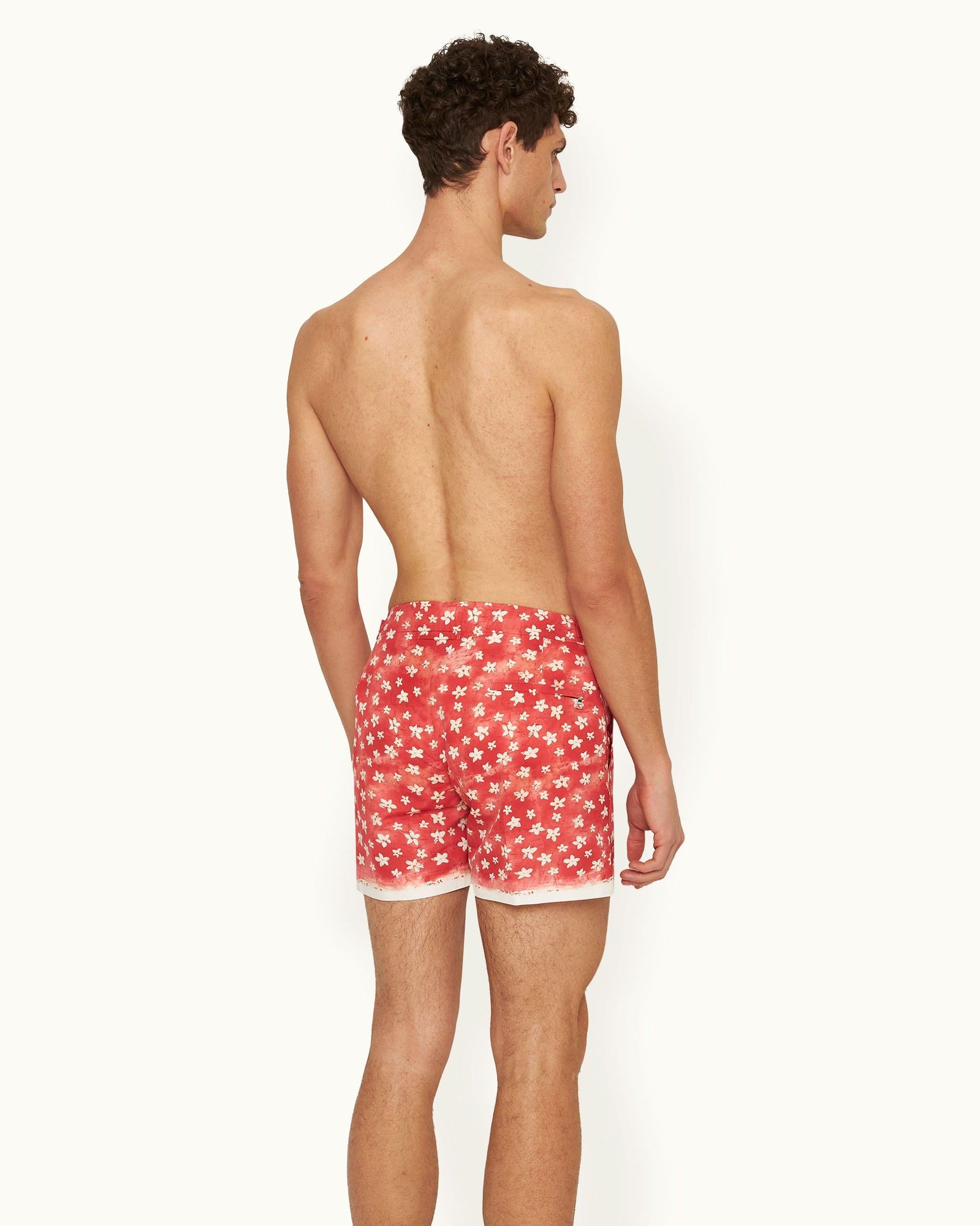 Setter Budding Life Print Shorter-Length Swim Shorts Woven In France in Cinnamon Summer Red colour | Cinnamon Summer Red
