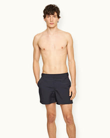 Shorter-Length Concealed OB Tape Swim Shorts In Night Iris Blue | Night Iris