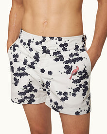 Blossom Print Shorter-Length Swim Shorts In Night Iris Blue/Plum Colour | Night Iris