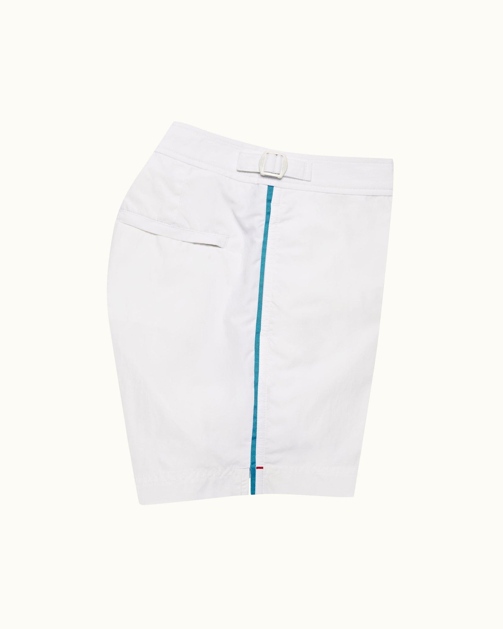 White Shorter-Length Tape Trim Swim Shorts | White