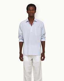 Serenity Blue/White Stripe Relaxed Fit Overhead Cotton Shirt | Serenity Blue/White