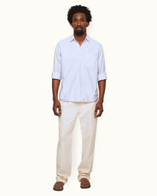 Light Island Sky/White Relaxed Fit Overhead Twin Stripe Cotton Shirt | Light Island Sky/White