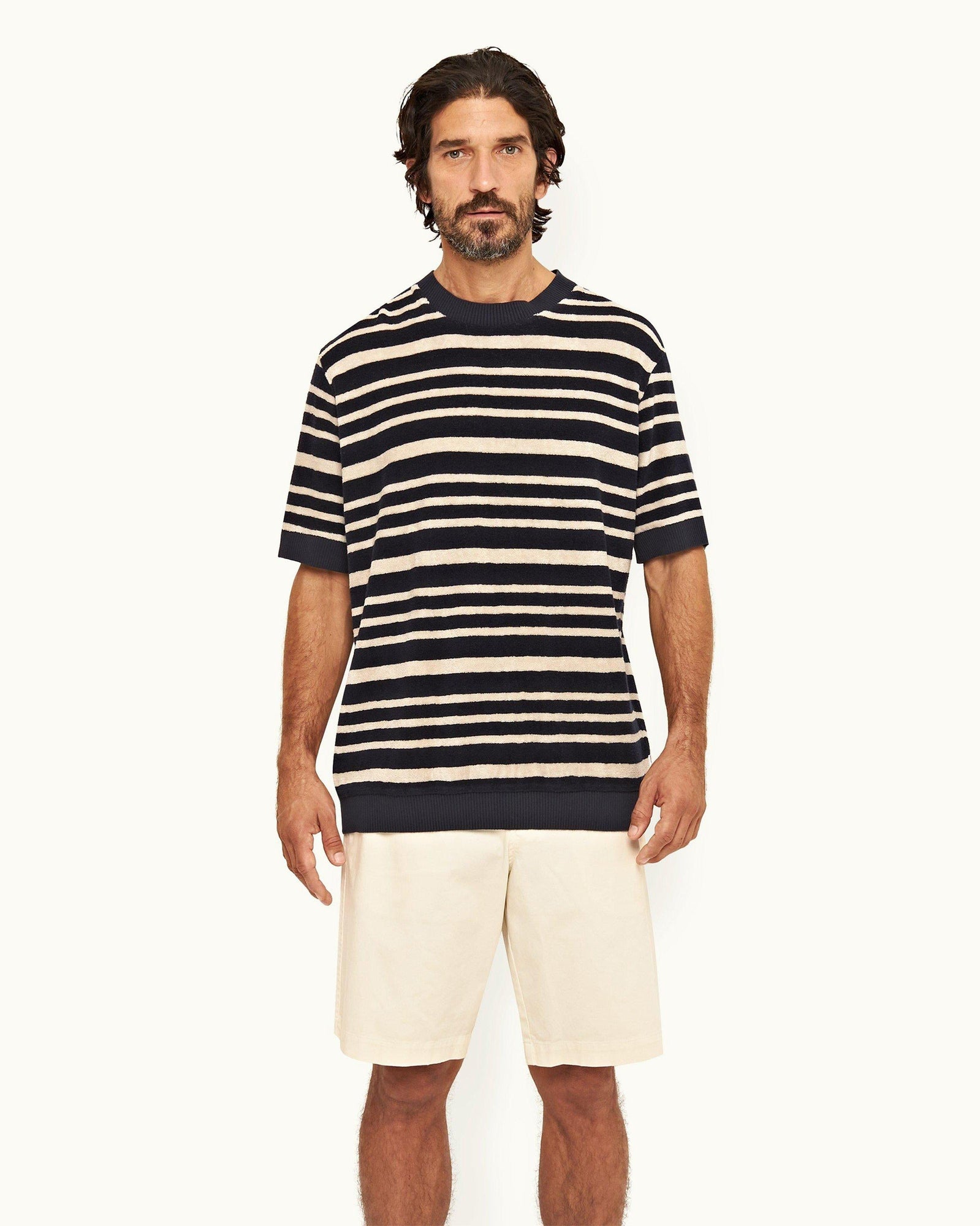 Night Iris/Matchstick Classic Stripe Cotton Towelling T-Shirt | Night Iris/Matchstick