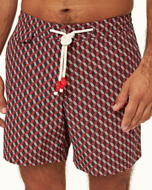 Truffle/Vermillion Bowline Drawcord Mid-Length Swim Shorts | Truffle/Vermillion