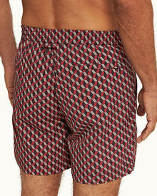 Truffle/Vermillion Bowline Drawcord Mid-Length Swim Shorts | Truffle/Vermillion
