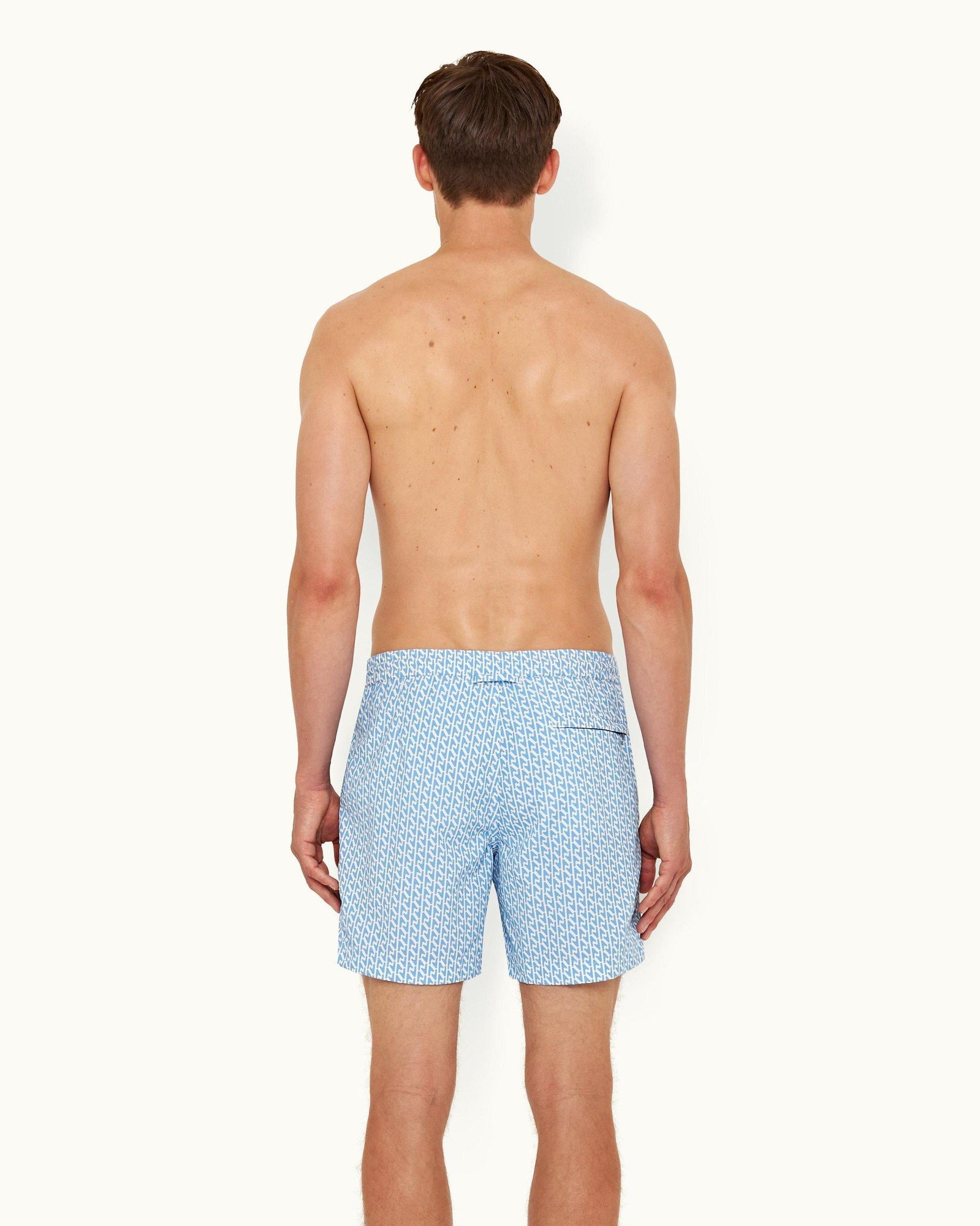 Mirage Blue Geo Navan Print Mid-Length Drawcord Swim Shorts | Mirage Blue