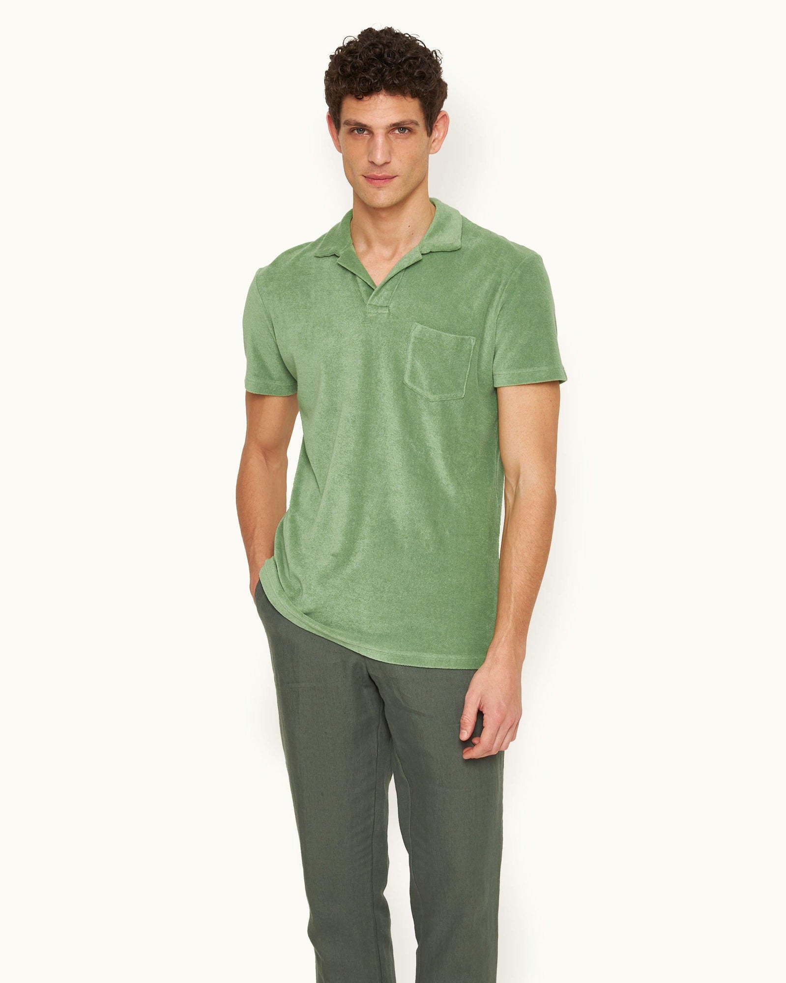 Terry Towelling Fresh Lawn Tailored Fit Organic Cotton Towelling Resort Polo Shirt | Fresh Lawn