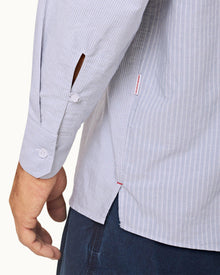 Signal Blue/White Mix Stripe Easy Fit Cotton Overhead Shirt | Signal Blue/White