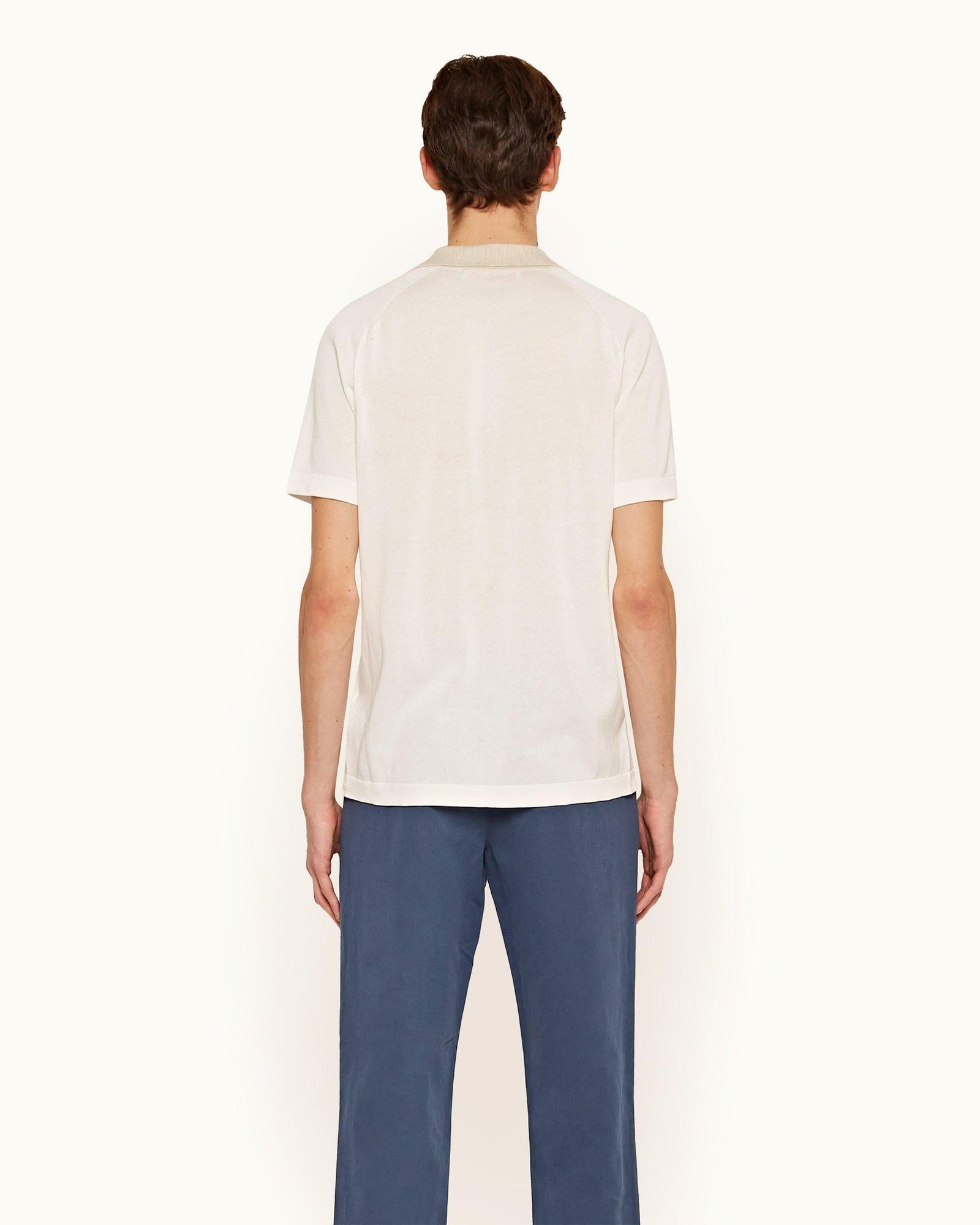 Tirso White Sand Tailored Fit Ribbed Capri Collar Short-Sleeve Shirt | White Sand