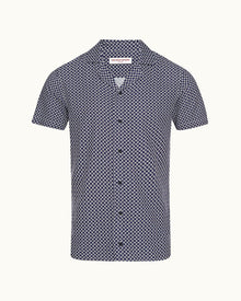 Navy/White Seglas Geometric Print Capri Collar Shirt | Navy/White