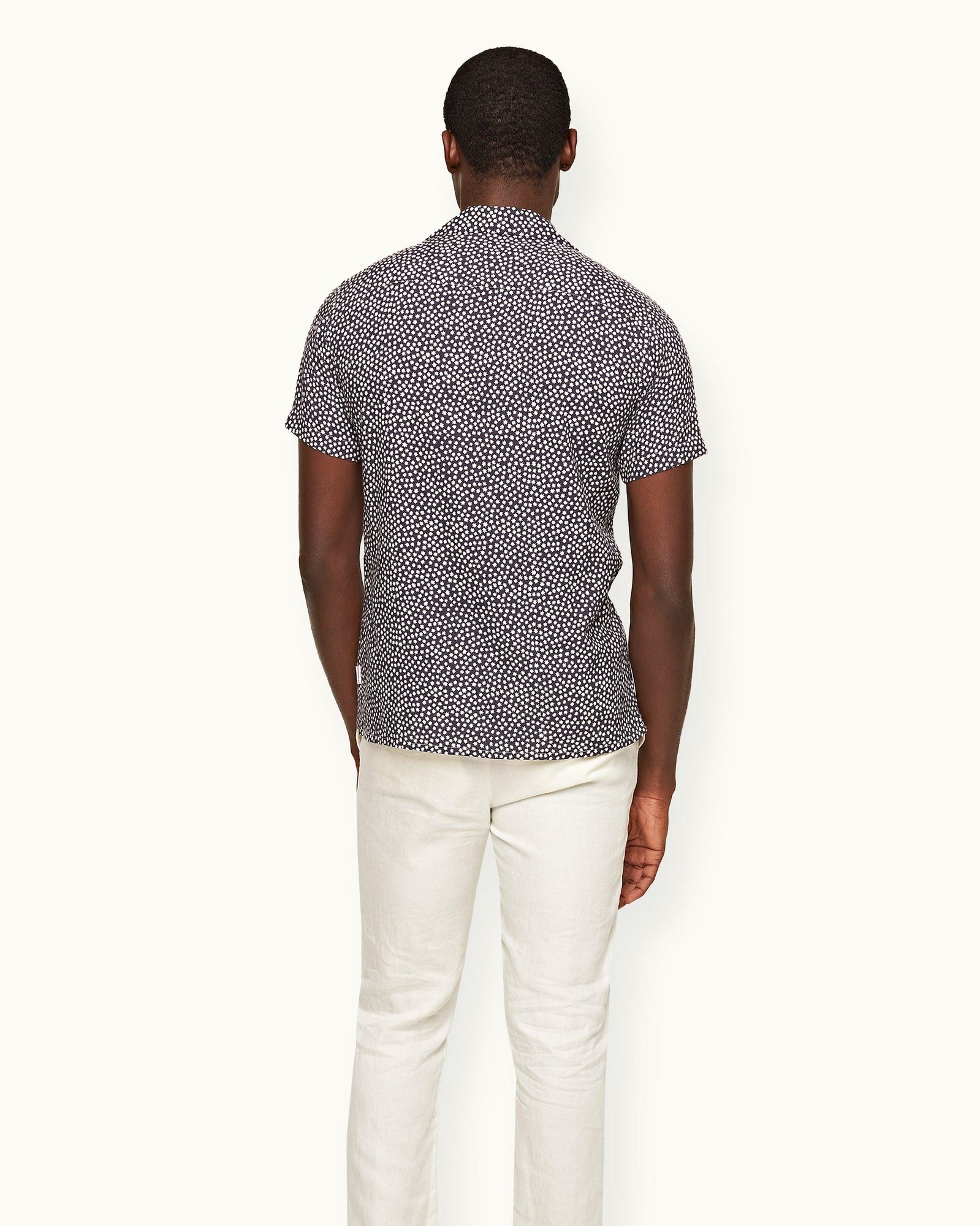 Travis Towelling Star Print Capri Collar Shirt In Night Iris Blue | Night Iris