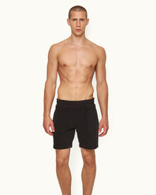 Trevone Classic Fit Stripe Seam Towelling Sweat Shorts | Black