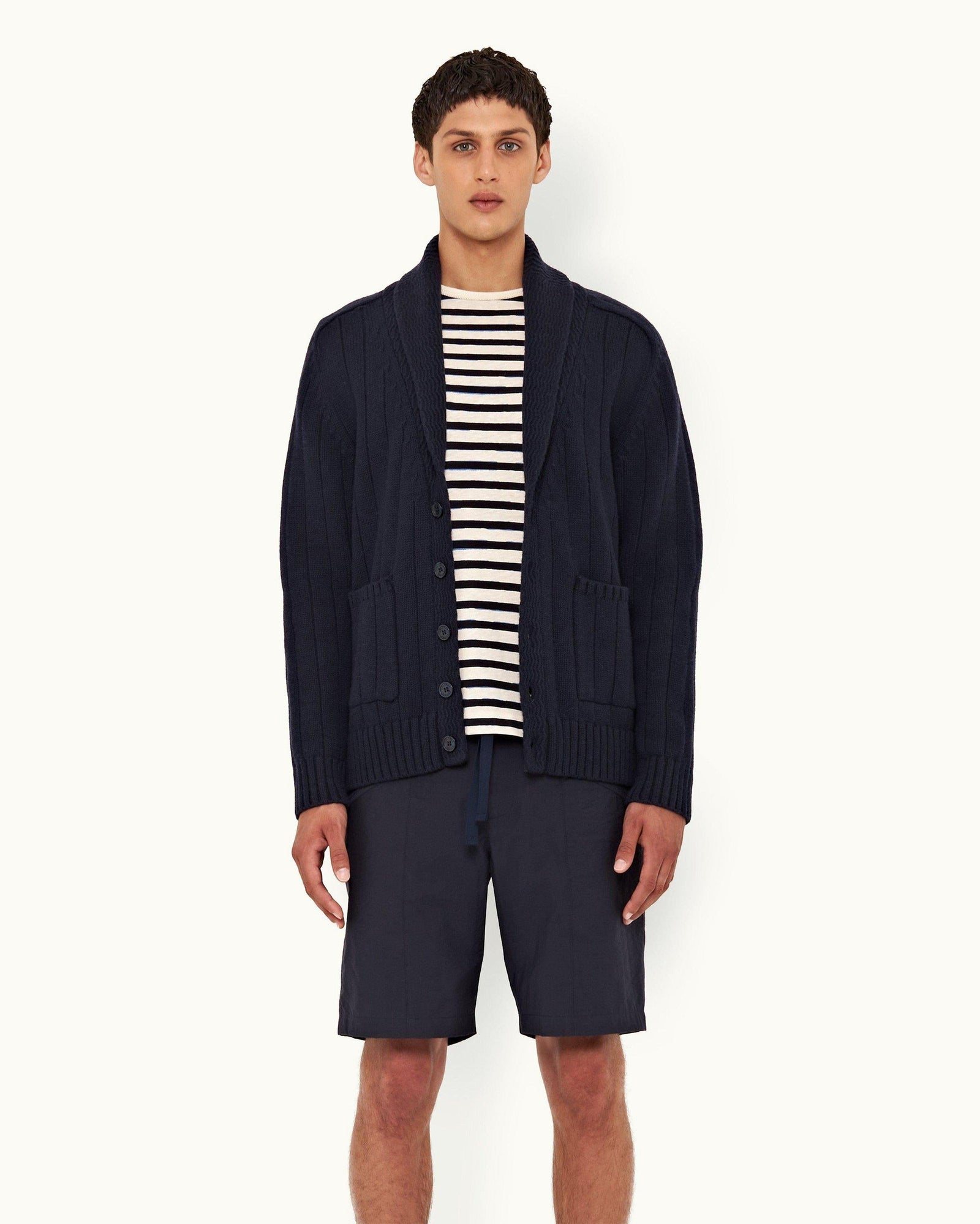 Night Iris Shawl Neck Lambswool Cardigan | Night Iris