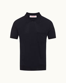 Wilder Classic Fit Fine Knit Cotton & Cashmere Polo Shirt in Night Iris | Night Iris