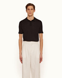 Zack Silk Black Tailored Fit Silk Blend Polo Shirt | Black