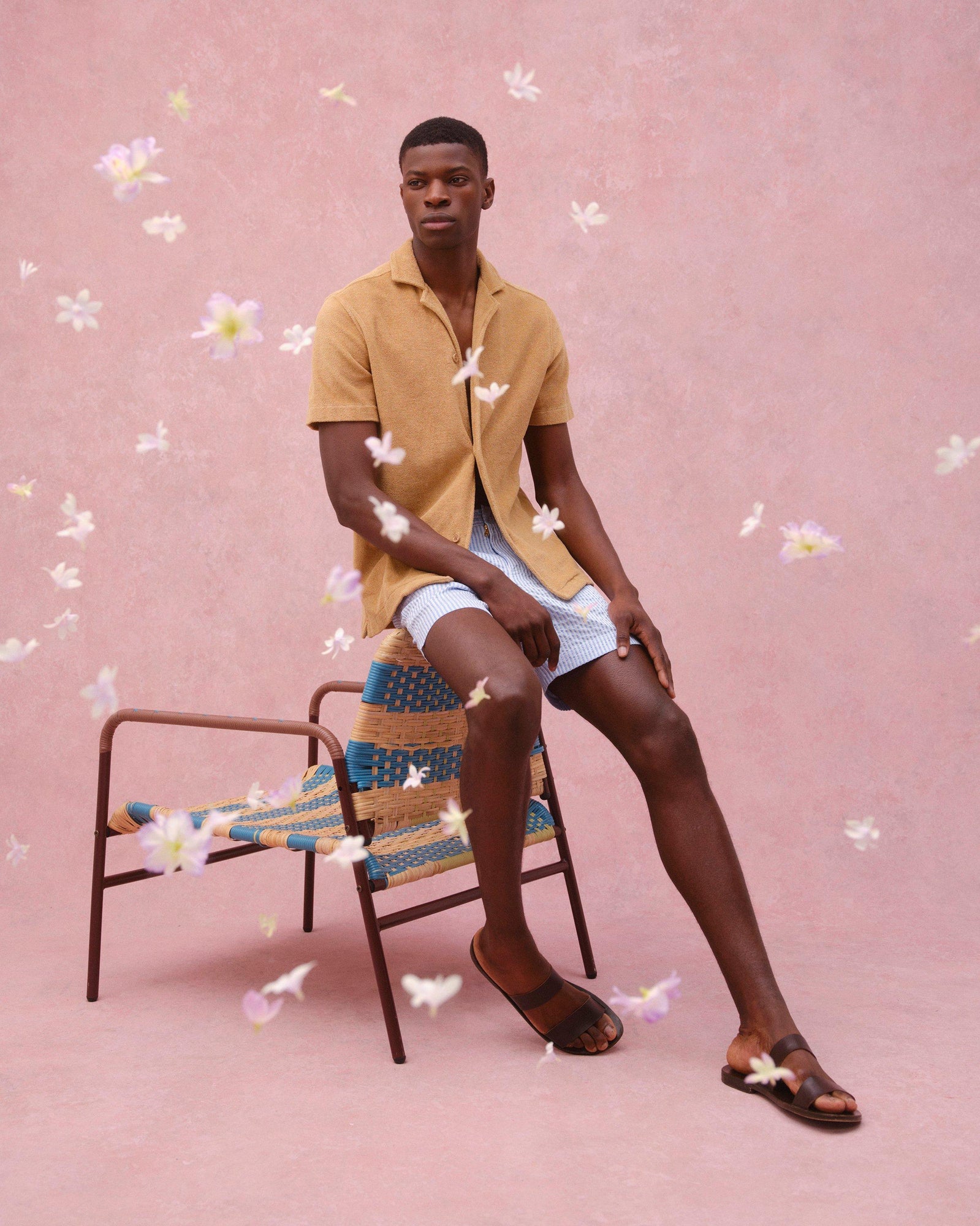 Relaxed Fit Capri Collar Cotton Towelling Shirt In Biscuit Colour | Biscuit