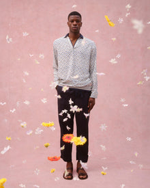 Ridley Fiore Print Relaxed Fit Resort Placket Overhead Shirt in Cashew Colour | Cashew