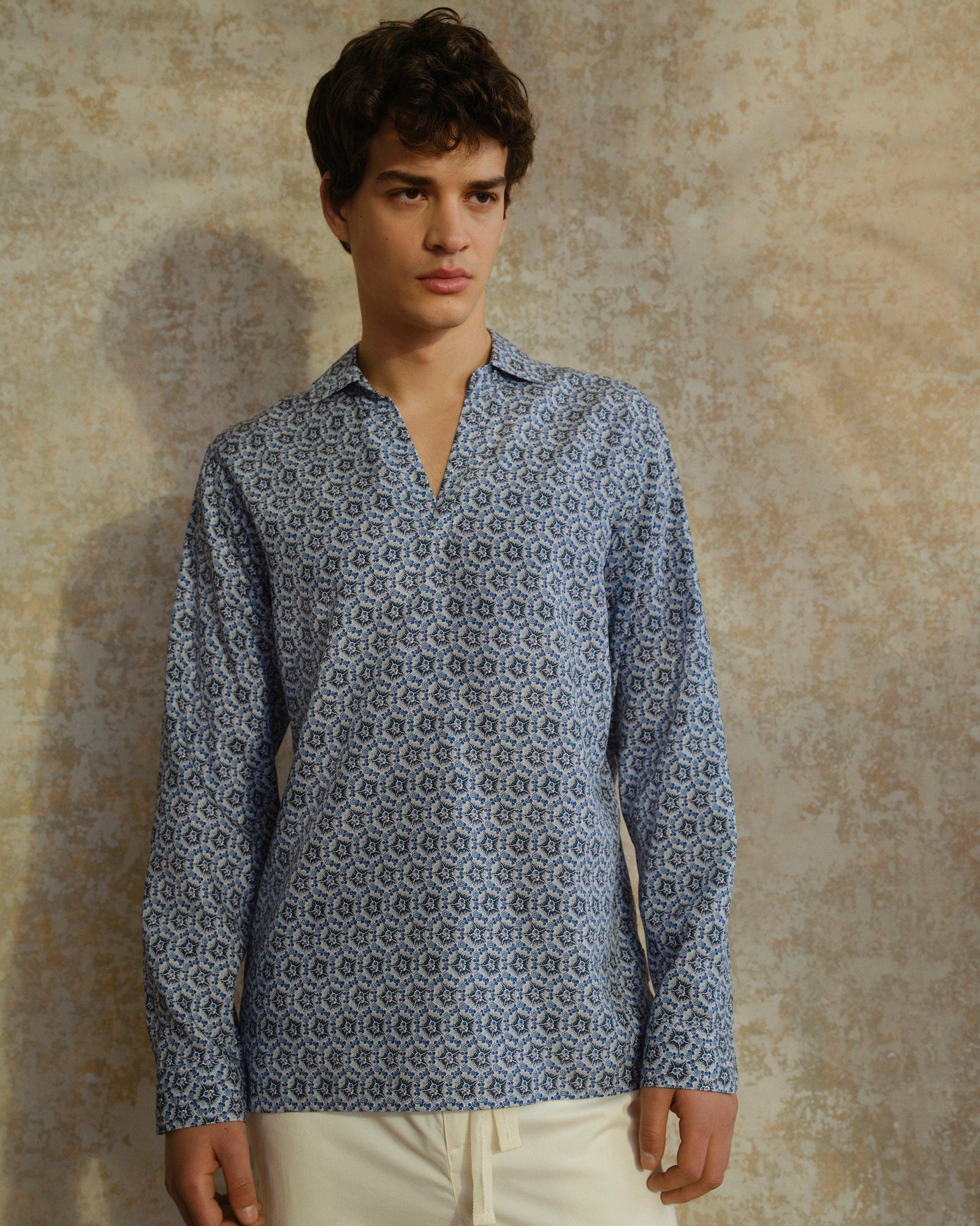 Ridley Azul Blue Roseate Print Relaxed Fit Overhead Shirt | Azul Blue