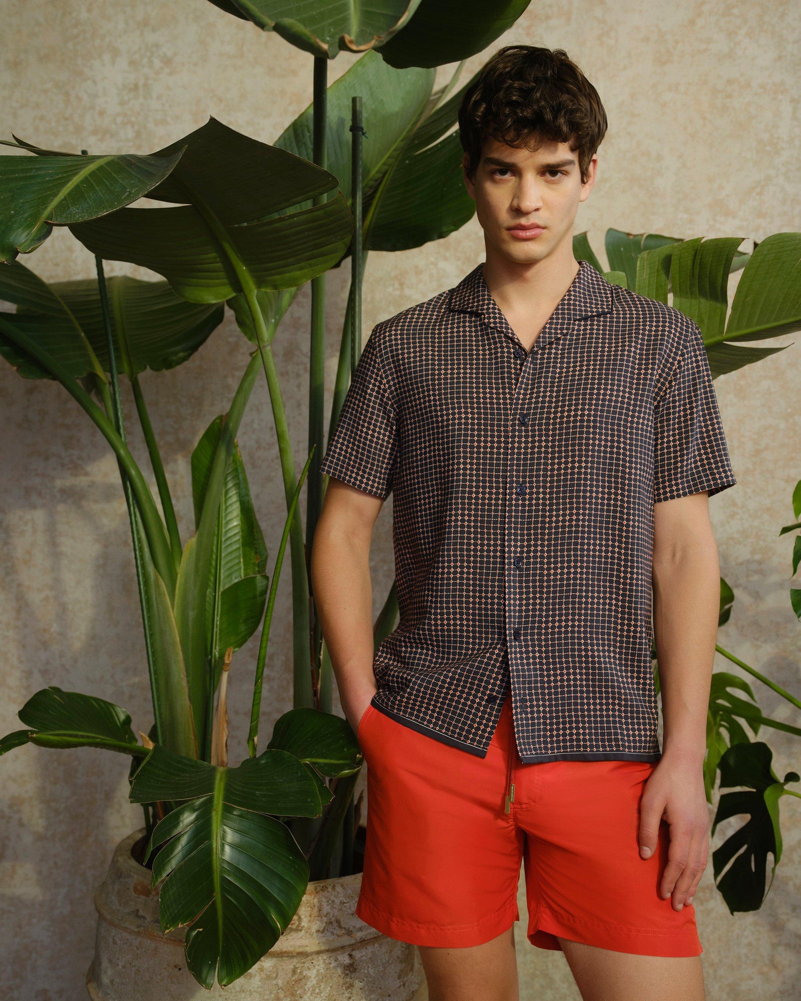 Azul Blue/Firestone Tiescape Print Classic Fit Capri Collar Shirt | Azul Blue/Firestone