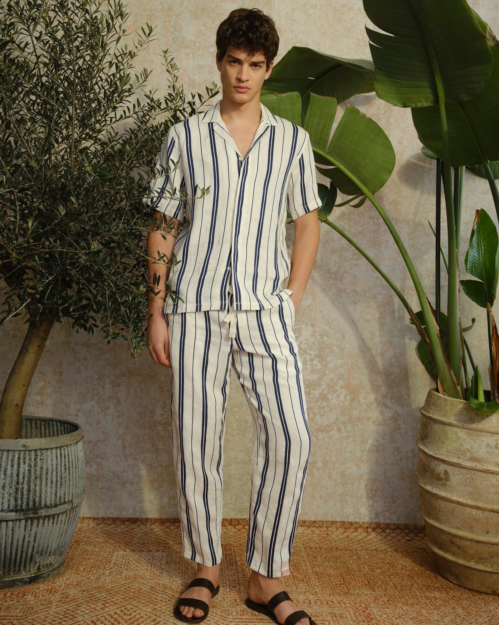 Men | Alex Stripe Trouser | Azul Blue/Cashew