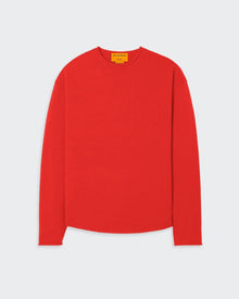Oversized Crew - Cherry lightweight cashmere crew neck sweater with dropped shoulder and curved shirttail hem.
