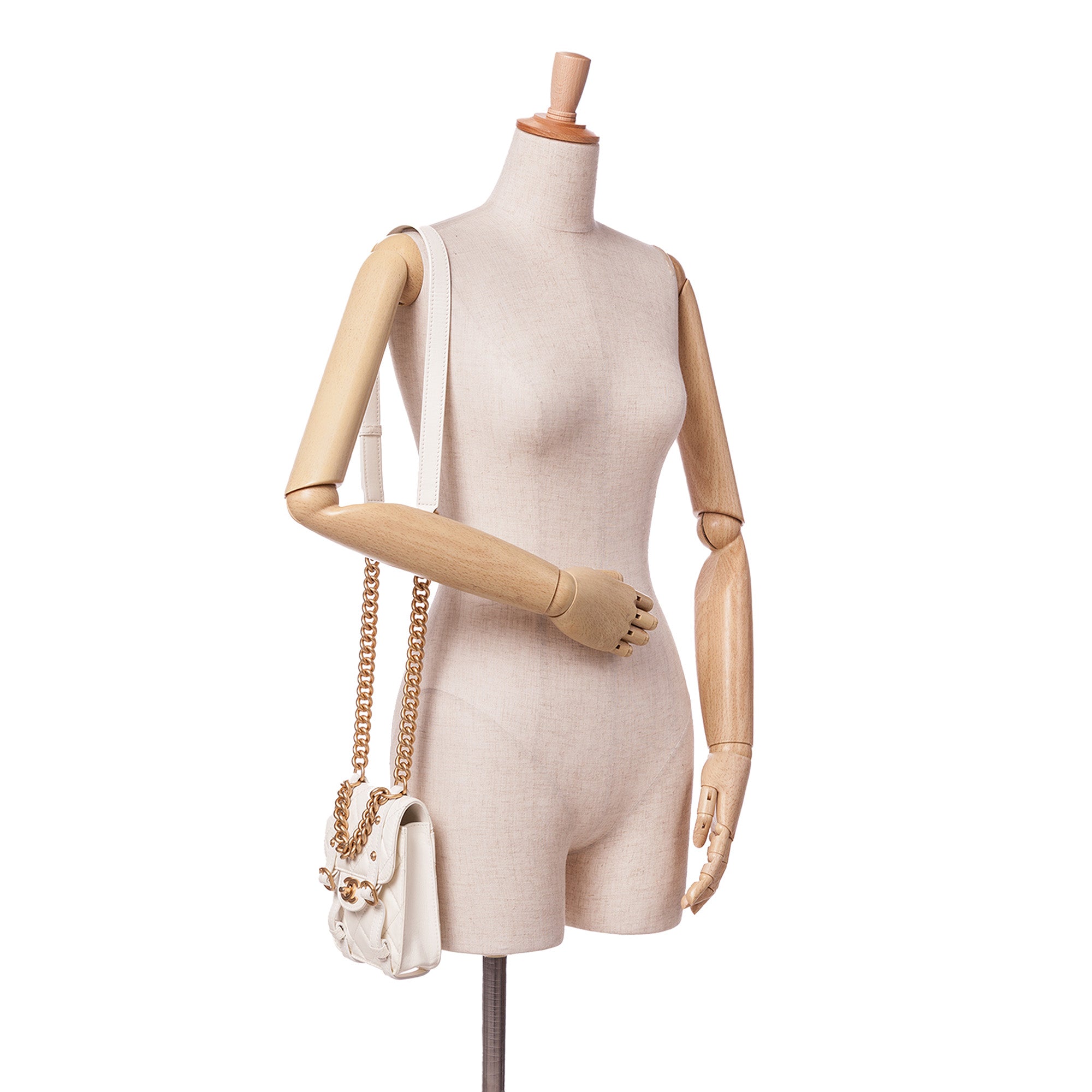 Chanel | Pre-Owned Mini Aged Calfskin City School Flap - I | White/Ivory