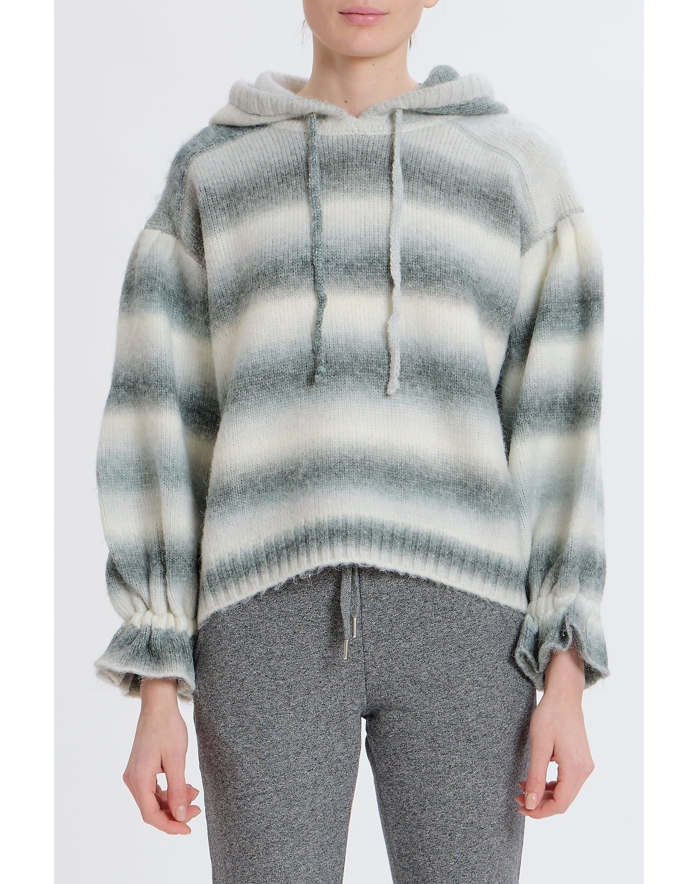 Ombre Striped Hoodie | White/Black