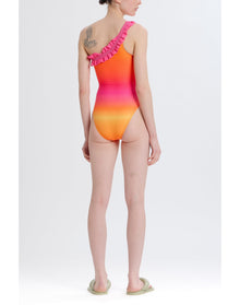 One Shoulder Ruffle One Piece | Pink Combo
