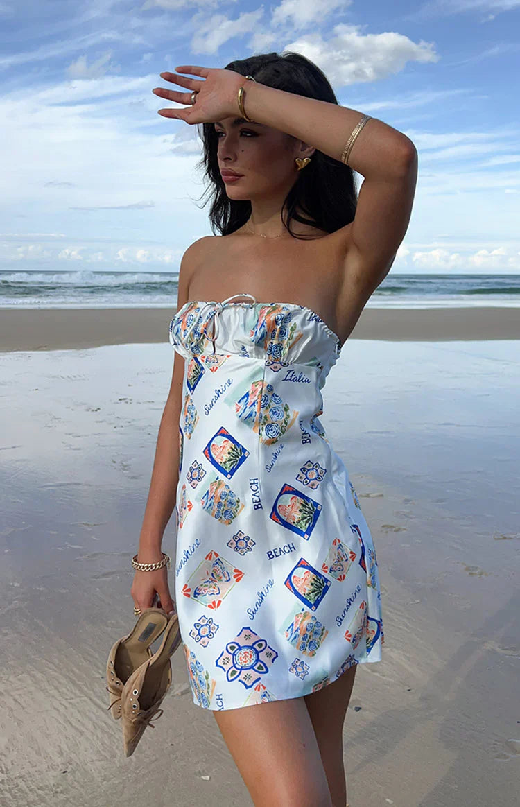 Orion Italia Print Strapless Mini Dress | White