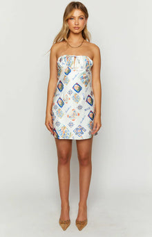 Orion Italia Print Strapless Mini Dress | White