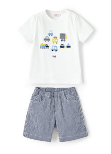 Suit with Micro Vichy Bermuda Shorts | Bianco/Blue Inchiostro