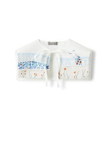 Detachable Collar in Embroided Poplin | White/Airforce Blue