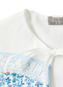 Detachable Collar in Embroided Poplin | White/Airforce Blue