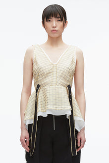 Plaid Organza V-Neck Top | Hay Multi
