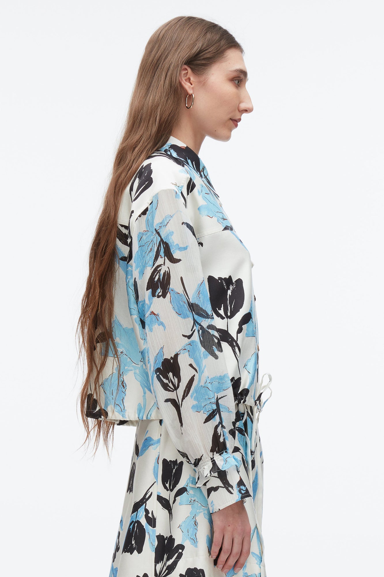 Joyful Tulip Cropped Shirt Jacket | Ivory Multi