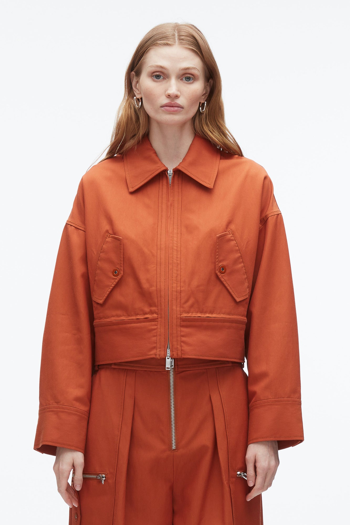 Double Zip Cropped Utility Jacket | Brick