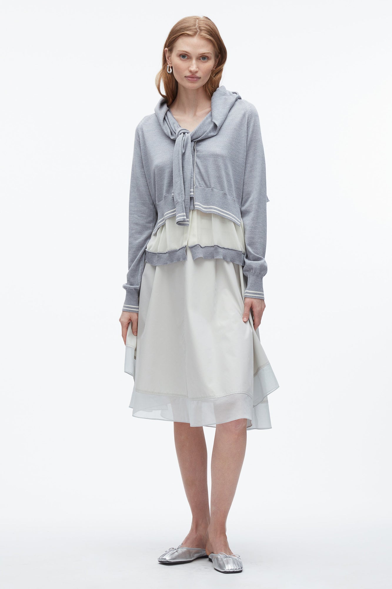 Chiffon Hem Boxy Cardigan | Grey Melange