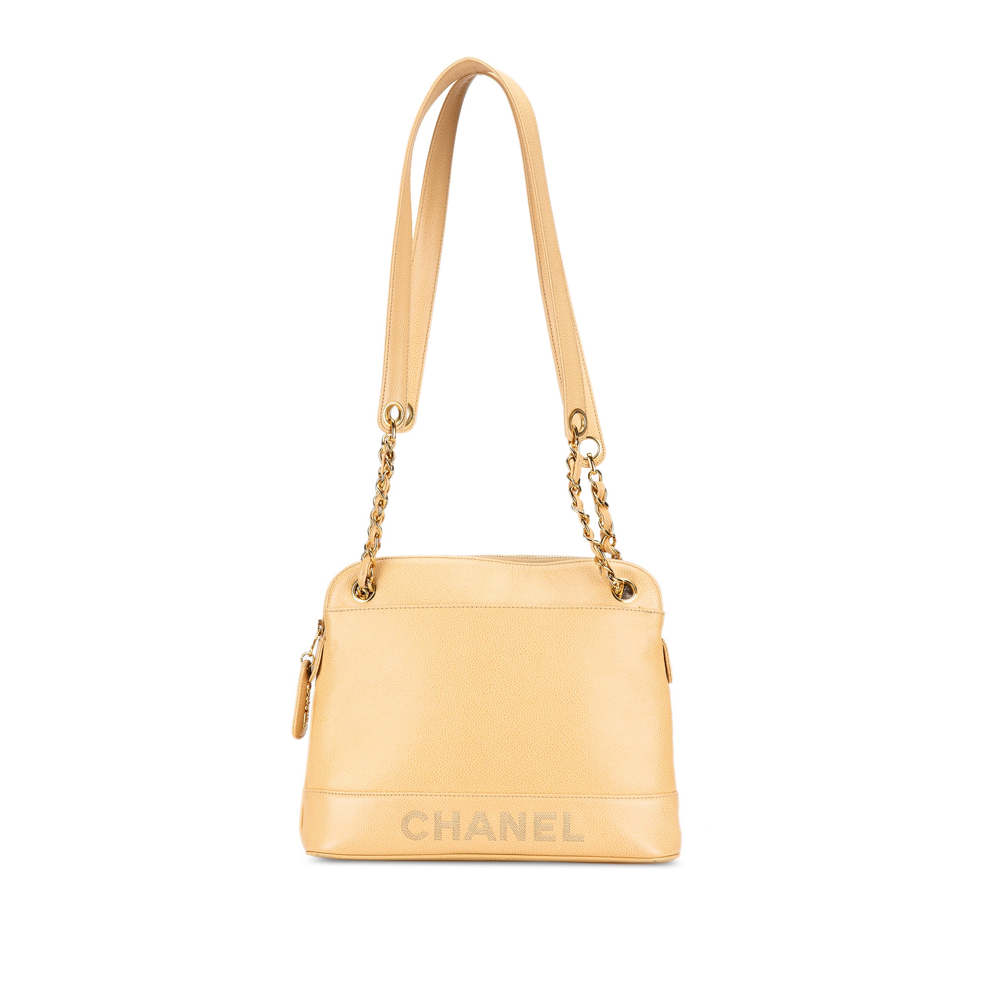 Chanel | Pre-Owned Caviar Logo Chain Shoulder Bag | Yellow/Light Yellow