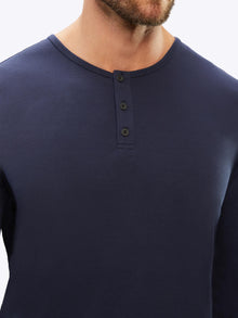 AO Long Sleeve Henley Curve-Hem | Pacific Blue Signature-fit PYCA Pro