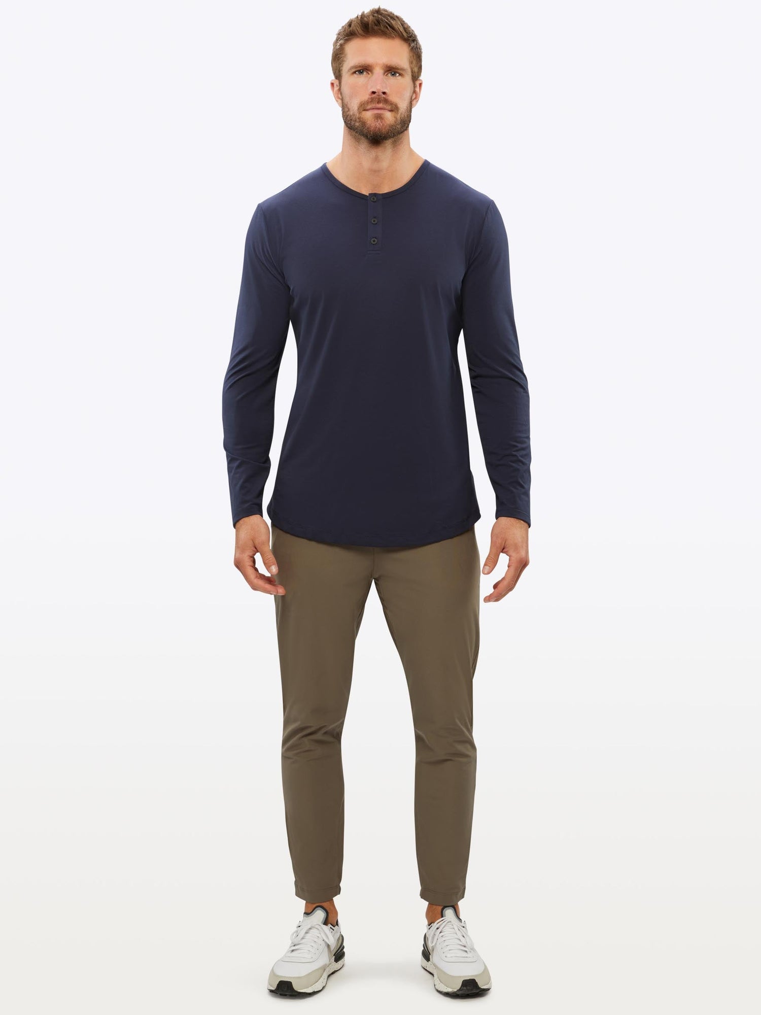 AO Long Sleeve Henley Curve-Hem | Pacific Blue Signature-fit PYCA Pro