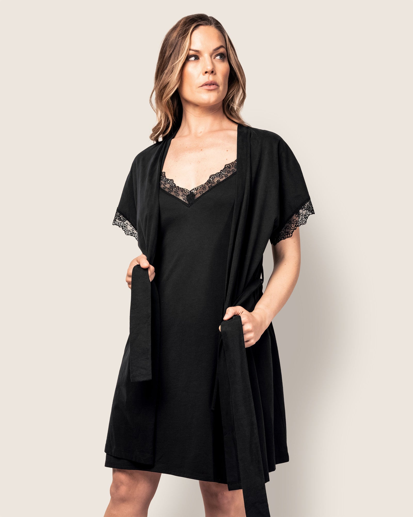 Women's Pima Nightgown with Lace | Black