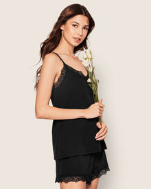 Women's Pima Cami Short Set with Lace | Black